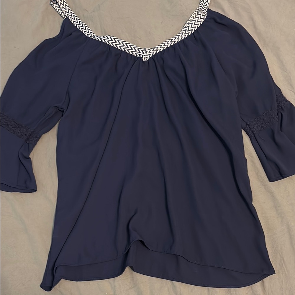 Navy Blue Off-Shoulder Blouse